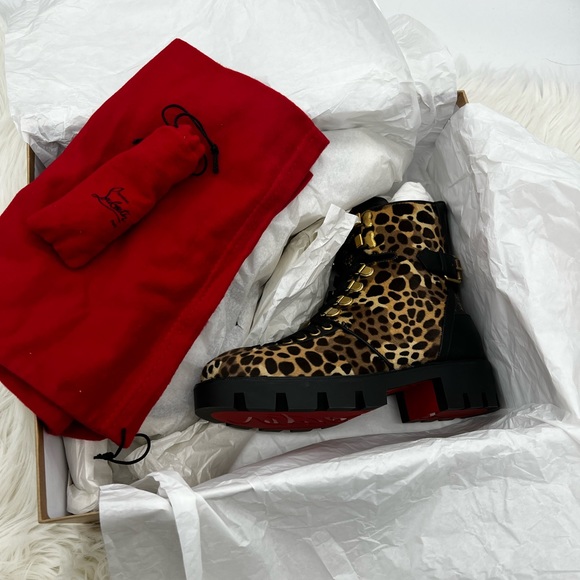 Christian Louboutin | Cheetah-Print Calf Hair Combat Boots - Picture 4 of 16